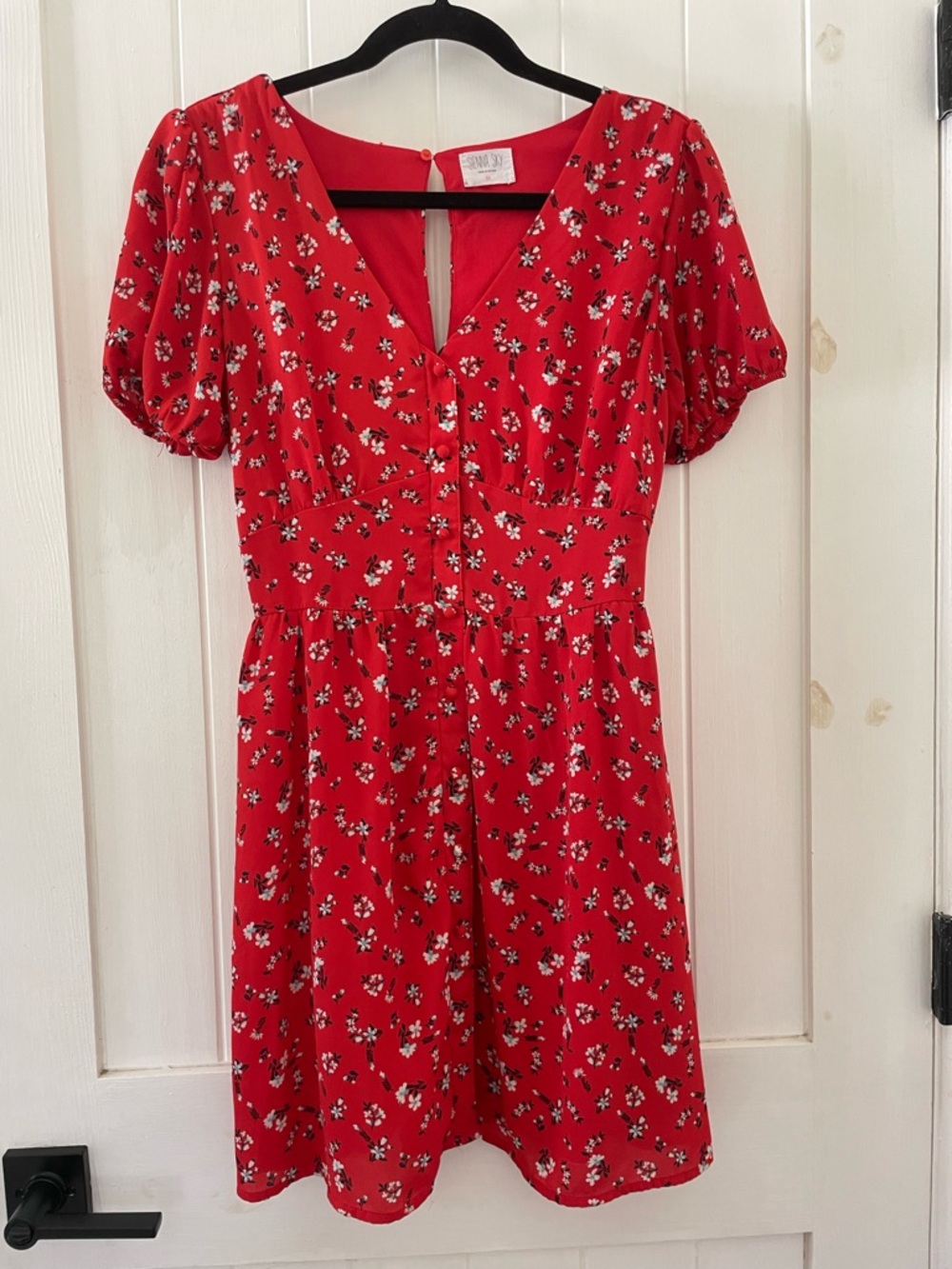 Sienna Sky Red Floral Summer Lined Dress Short Sleeve Size M
